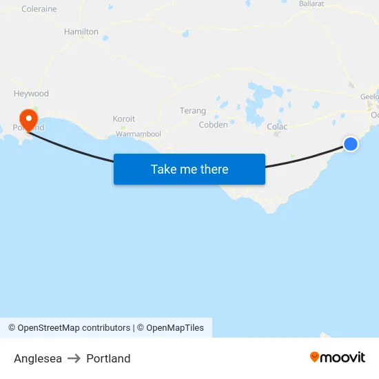 Anglesea to Portland map