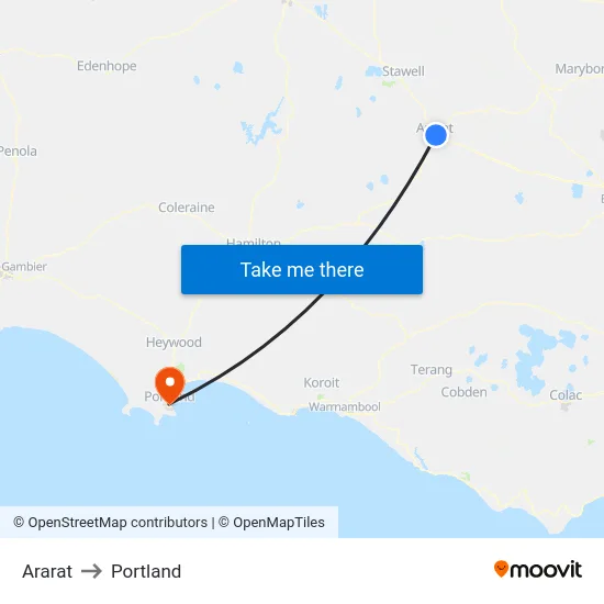 Ararat to Portland map