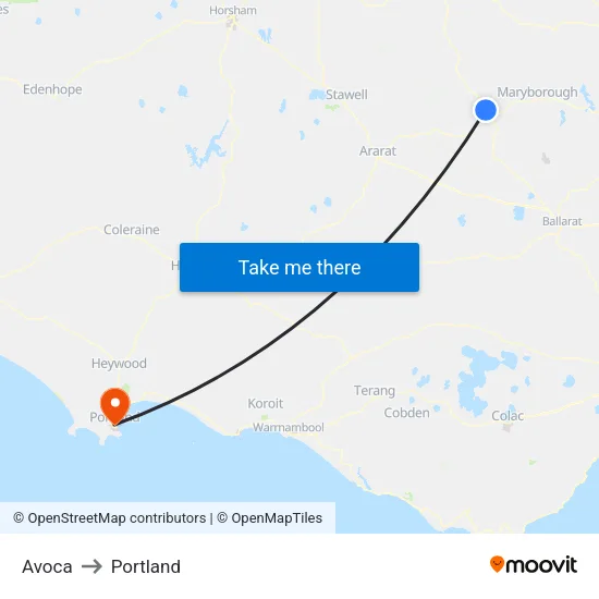 Avoca to Portland map