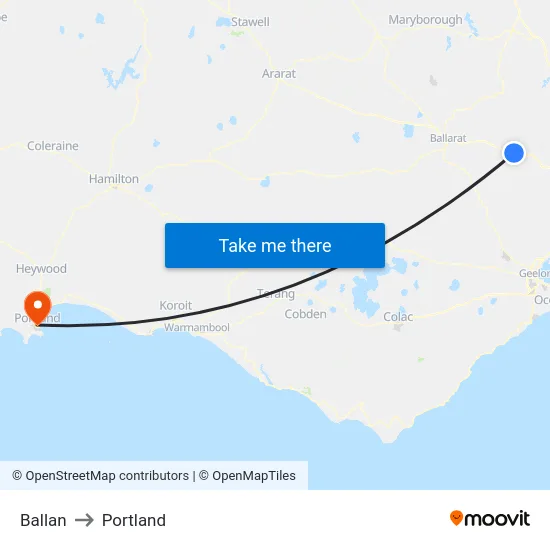 Ballan to Portland map