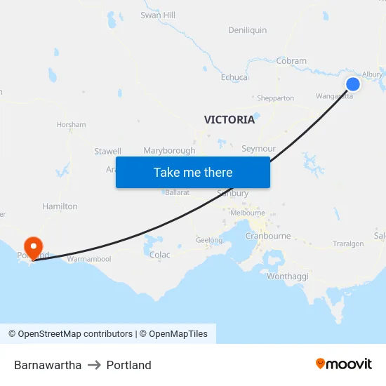 Barnawartha to Portland map