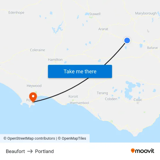 Beaufort to Portland map