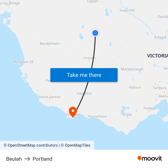 Beulah to Portland map