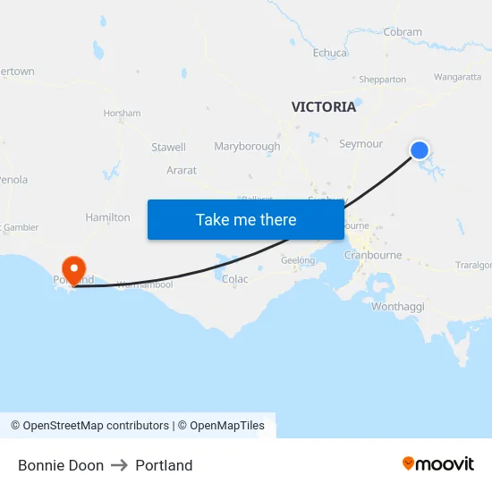 Bonnie Doon to Portland map