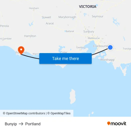 Bunyip to Portland map