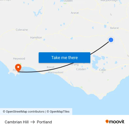 Cambrian Hill to Portland map