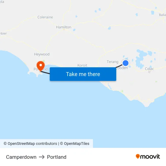 Camperdown to Portland map