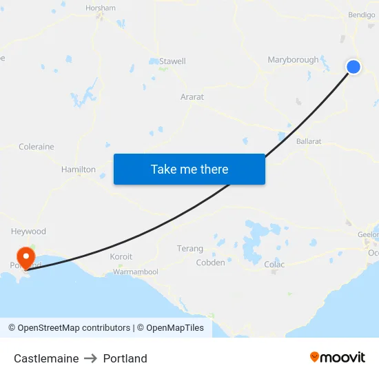 Castlemaine to Portland map