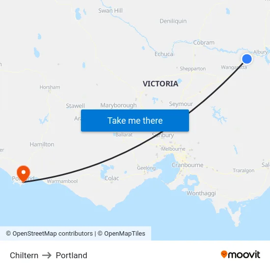 Chiltern to Portland map