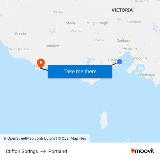 Clifton Springs to Portland map