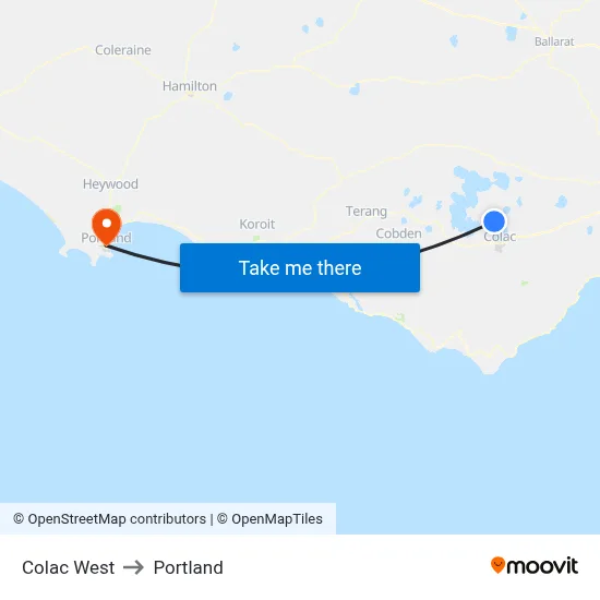 Colac West to Portland map