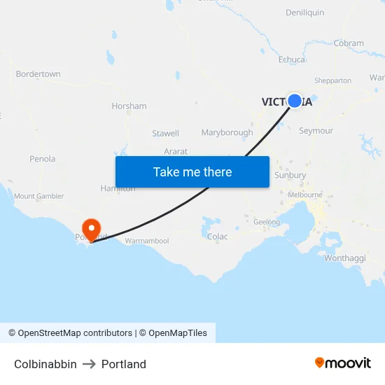 Colbinabbin to Portland map
