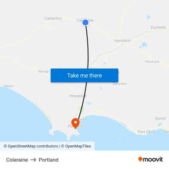 Coleraine to Portland map