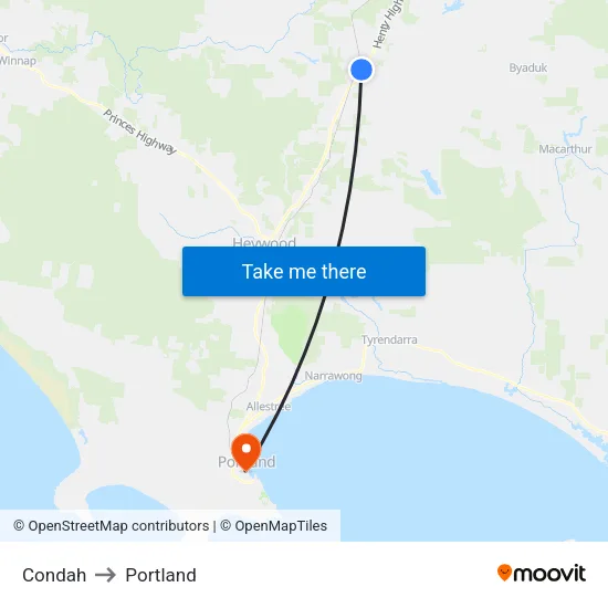Condah to Portland map