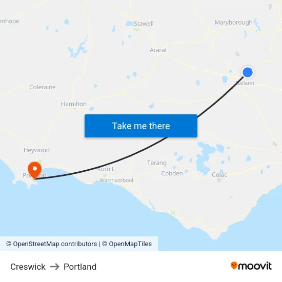 Creswick to Portland map