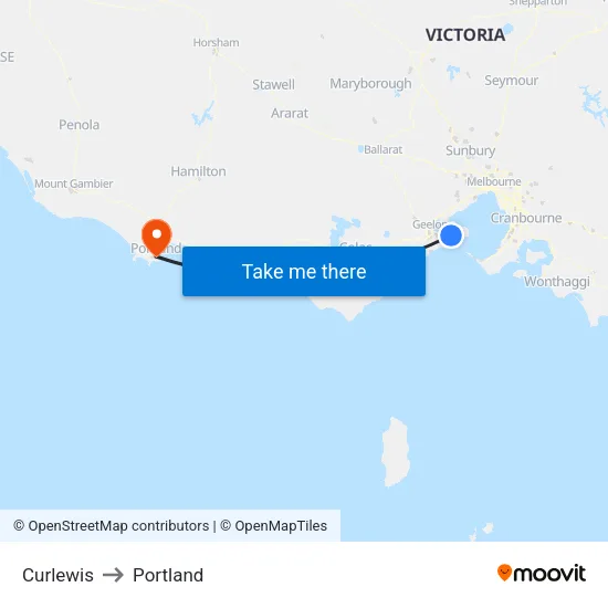 Curlewis to Portland map