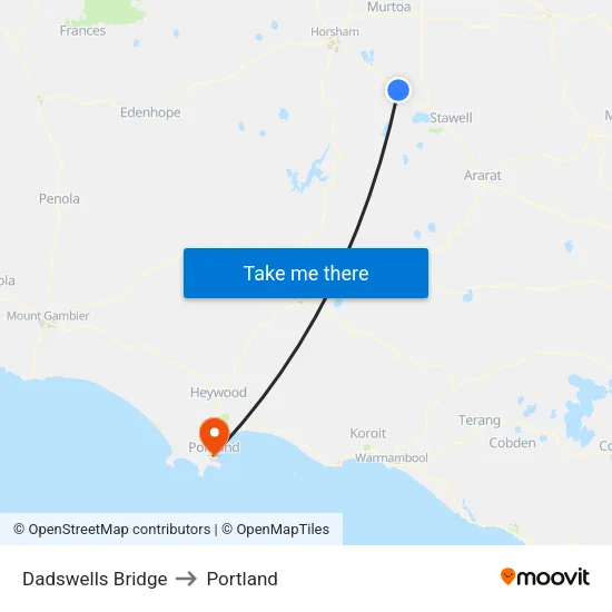 Dadswells Bridge to Portland map