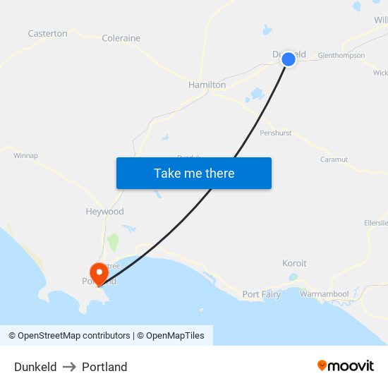 Dunkeld to Portland map