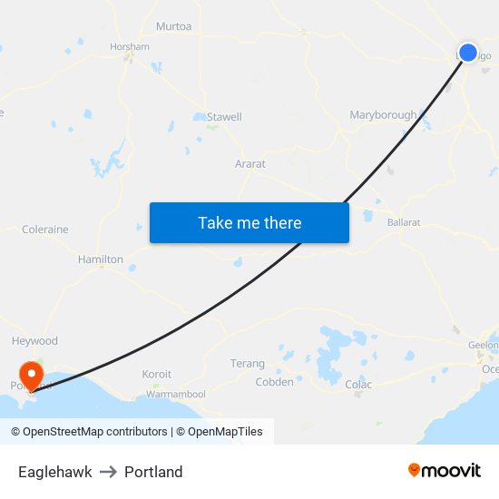 Eaglehawk to Portland map