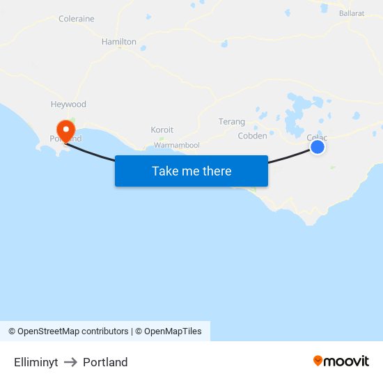 Elliminyt to Portland map