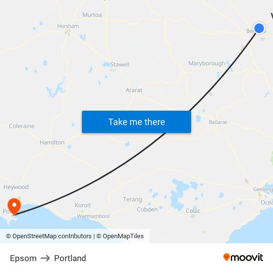 Epsom to Portland map