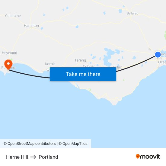 Herne Hill to Portland map
