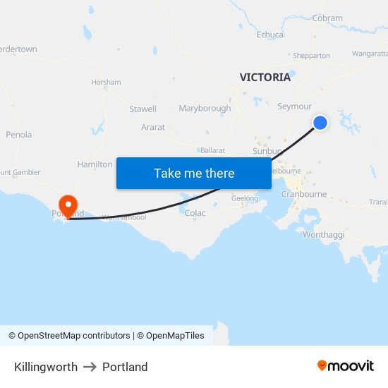 Killingworth to Portland map