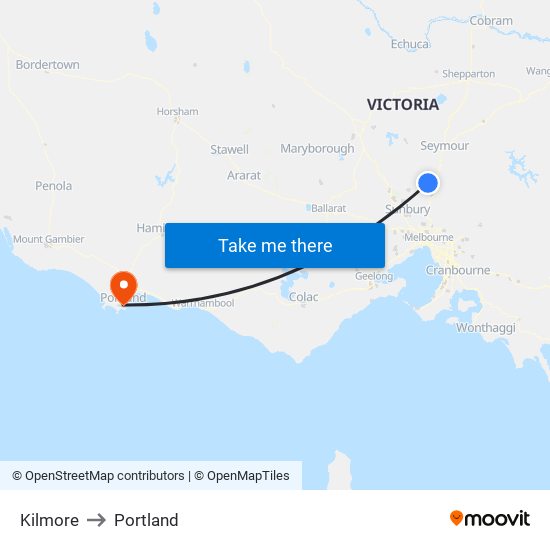 Kilmore to Portland map