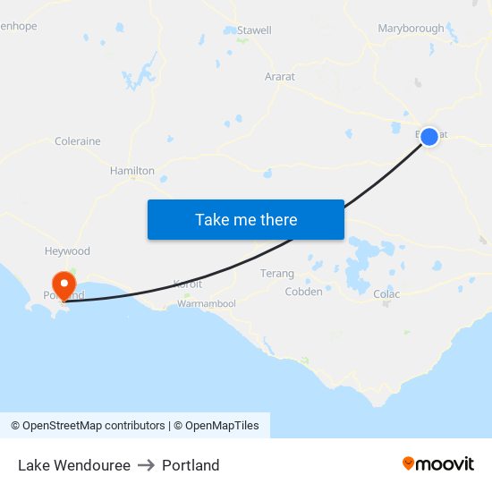 Lake Wendouree to Portland map