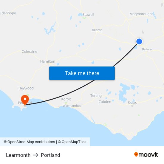 Learmonth to Portland map