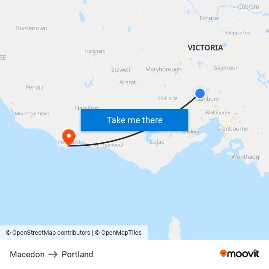 Macedon to Portland map