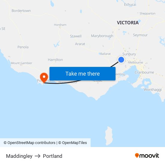 Maddingley to Portland map