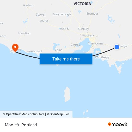 Moe to Portland map