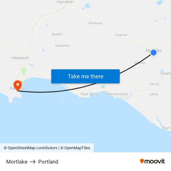 Mortlake to Portland map