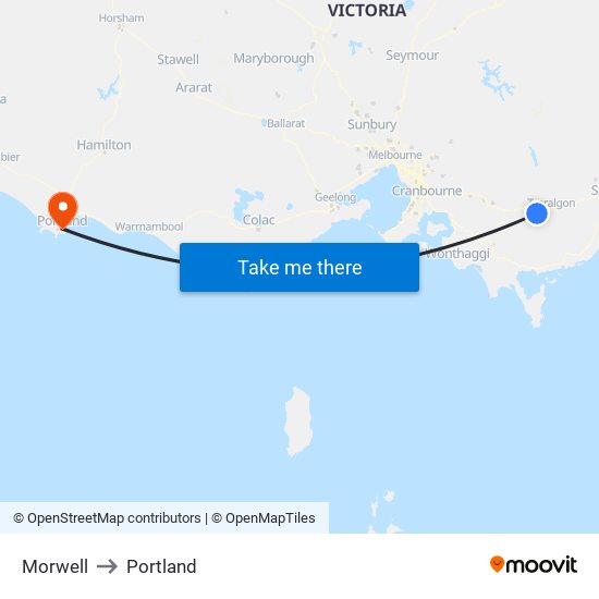 Morwell to Portland map