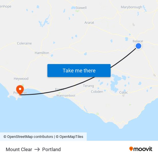 Mount Clear to Portland map