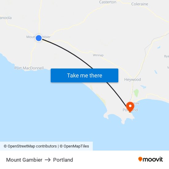 Mount Gambier to Portland map