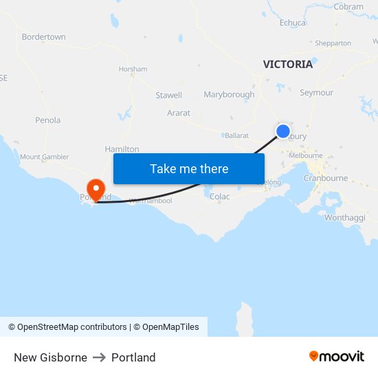 New Gisborne to Portland map