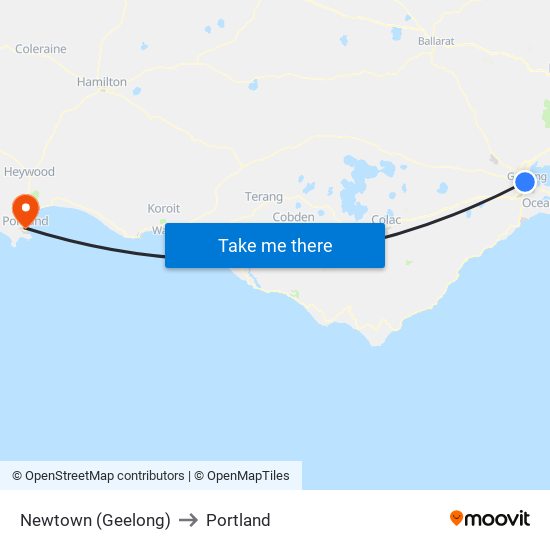 Newtown (Geelong) to Portland map