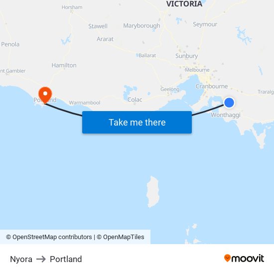 Nyora to Portland map