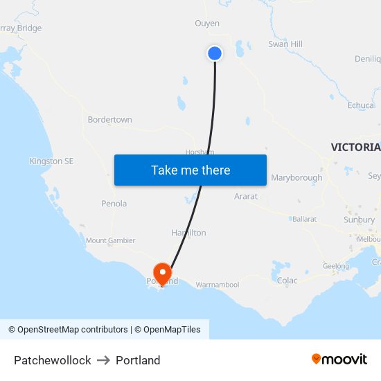 Patchewollock to Portland map