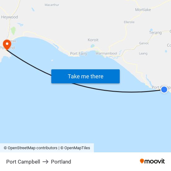 Port Campbell to Portland map