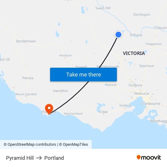 Pyramid Hill to Portland map