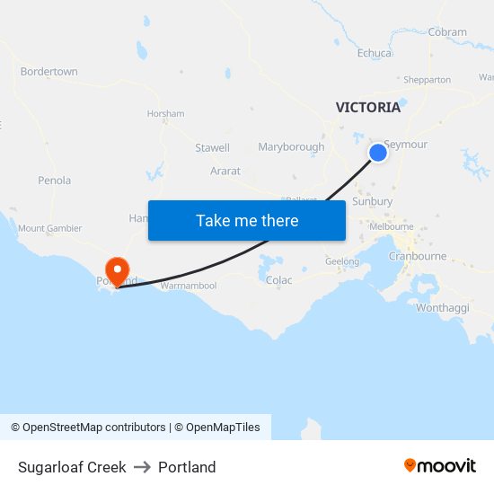 Sugarloaf Creek to Portland map