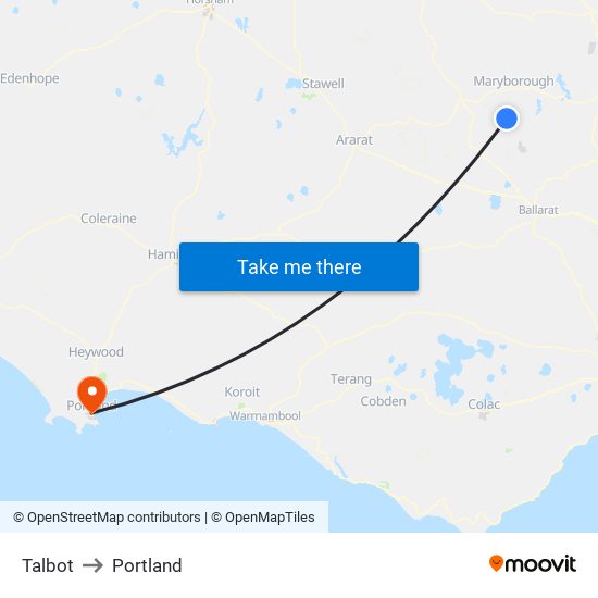 Talbot to Portland map