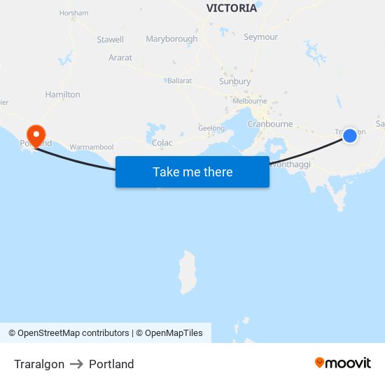 Traralgon to Portland map