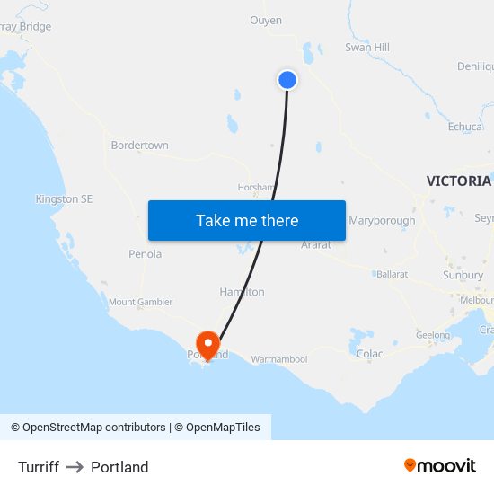 Turriff to Portland map