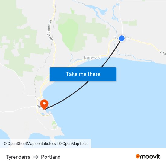 Tyrendarra to Portland map