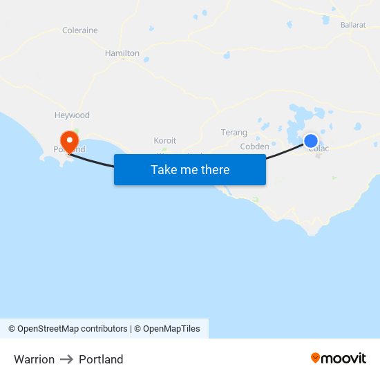 Warrion to Portland map
