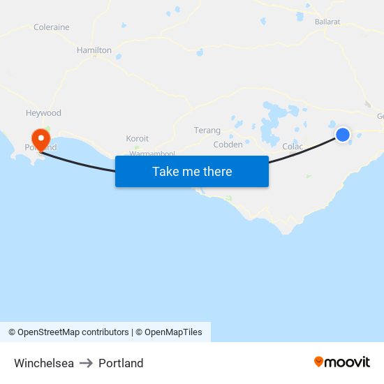 Winchelsea to Portland map
